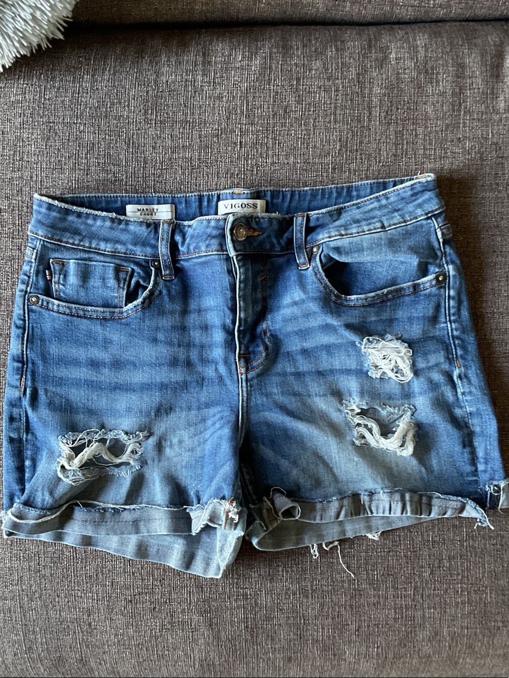 Vigoss Distressed Rolled Cuff Denim Shorts in Blue, Size 30